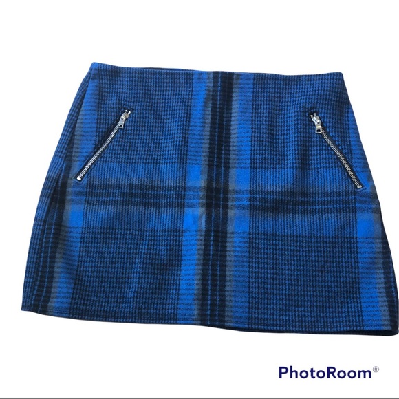 Gap Wool Mini Skirt Plaid Blue/Black/Grey 10 - Picture 1 of 6